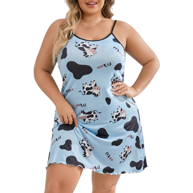 SHEIN Plus Size Women&#39;s Letter & Cow Print Cami Sleep Dress Pajama Dress