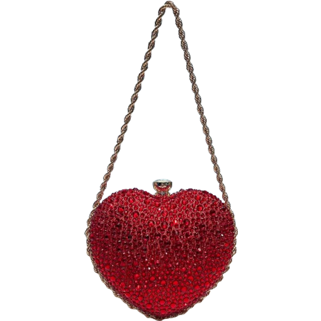 SHEIN HCBCBY Clutch Bag For Banquet And Formal Occasion, Red Heart Shaped Rhinestone Decor Evening Bag Fashion Handbag With Metal Chain Strap For Women To B