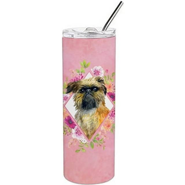Caroline's Treasures Brussels Griffon Pink Flowers Double Walled Stainless Steel 20 oz Skinny travel-insulated-tumblers  Multicolor