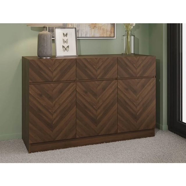 GFW Catania 3 Door 3 Drawer Royal Walnut Large Sideboard - Brown - 39 x 118 x 76cm