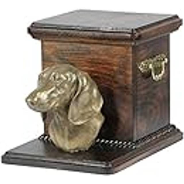 Dachshund - urn for dog ashes with a statuette, elegant urn for a dog, unique urn with a bust of a dog by Art-Dog brand brun