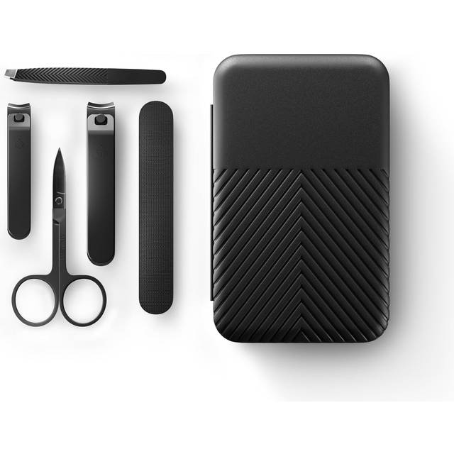 MANSCAPED® Shears 3.0, 5-delad resesats för nagelvård för män, manikyrset i rostfritt stål med finger- och tånagelklippare, nagelfil, pincett med snedspets, nagelbandssax, resefodral