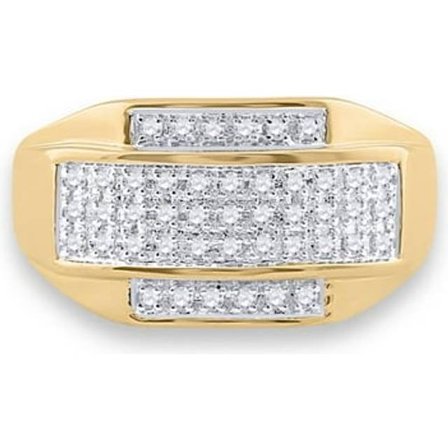 GND 37874 10KT Yellow Gold Mens Round Diamond Rectangle Cluster Ring - 0.33 CTTW - Size 10