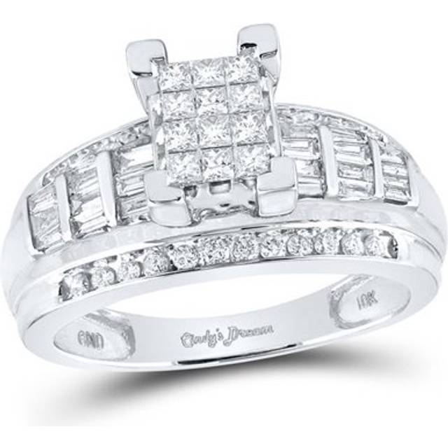 GND 81275 0.87 CTW 10KT White Gold Womens Princess Diamond Cindys Dream Cluster Bridal Wedding Engagement Ring, Size 6