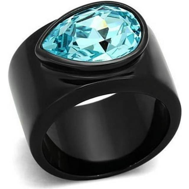 Alamode TK1363-5 Women IP Black Stainless Steel Ring with Top Grade Crystal in Light Sapphire - Size 5