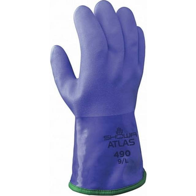 "SHOWA Atlas 490 Fully Coated Triple-Dipped PVC Glove  Insulated Seamless Acrylic Liner  Chemical Resistant  12"""""""" Length  Medium  Blue (Pack of 12"