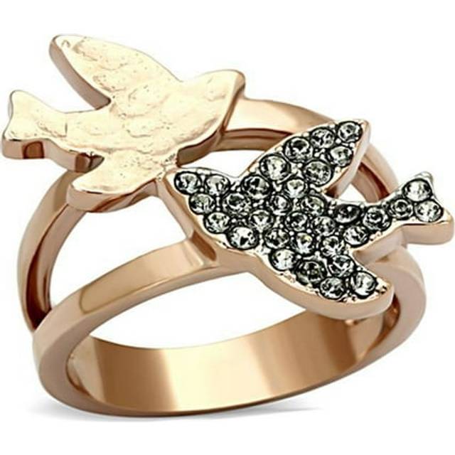 Alamode TK1165-6 Women Two-Tone IP Rose Gold Stainless Steel Ring with Top Grade Crystal in Black Diamond - Size 6