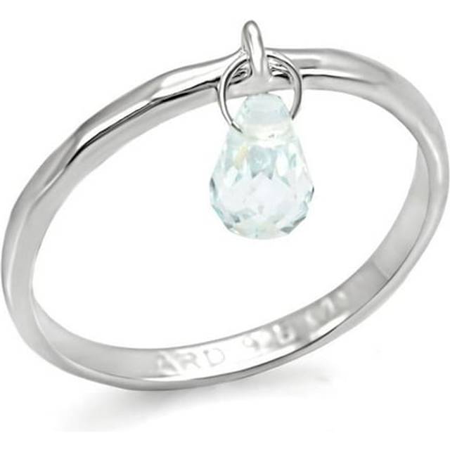 Alamode LOS318-6 Women Silver 925 Sterling Silver Ring with Genuine Stone in Aquamarine - Size 6