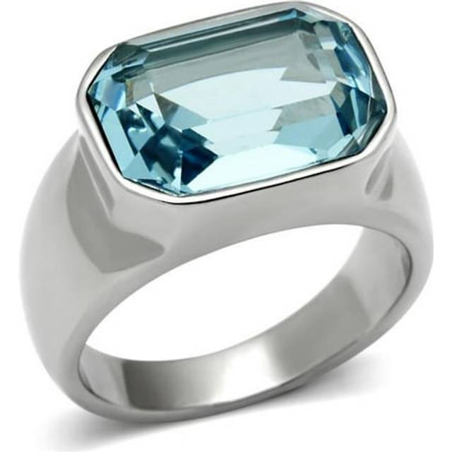 Alamode TK527-5 Women High Polished Stainless Steel Ring with Top Grade Crystal in Sea Blue - Size 5