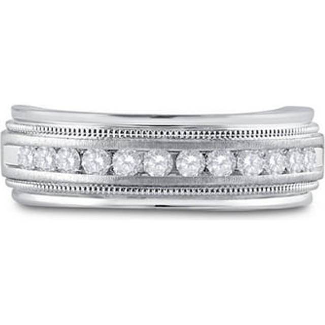 GND 107530 0.5 CTW 10KT White Gold Mens Round Channel-Set Diamond Milgrain Edge Wedding Band Ring, Size 10