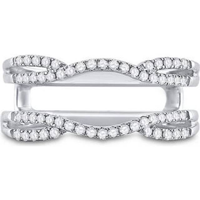 GND 92818 0.33 CTW 14KT White Gold Womens Round Diamond Wrap Ring Guard Enhancer Wedding Band, Size 7