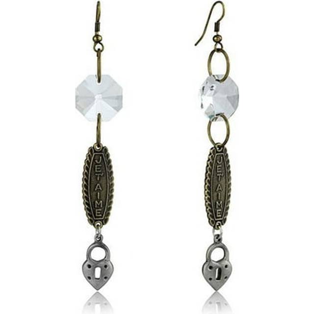 Alamode LO3801 Women Gold & Antique Silver White Metal Earrings with Synthetic in Clear