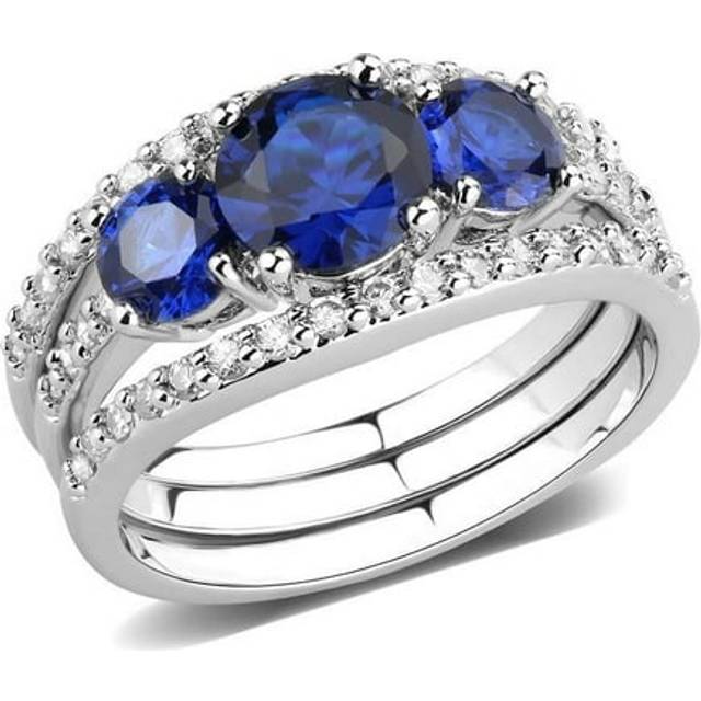 Alamode 3W1566-8 Women Rhodium Brass Ring with Synthetic in London Blue - Size 8