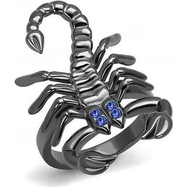 Alamode TK3205-7 Women IP Light Black Stainless Steel Ring with Top Grade Crystal in Sapphire - Size 7