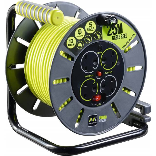 Masterplug Pro-xt 50M 13A Open Cable Reel & Thermal Cut-out, Green
