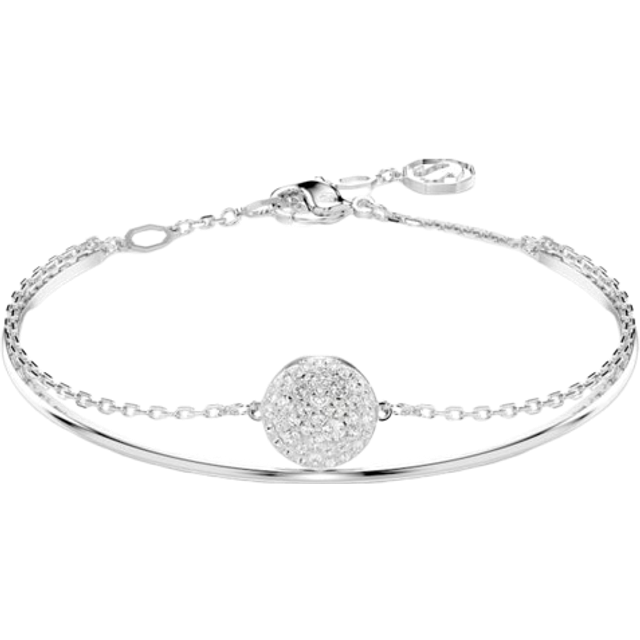 Swarovski Meteora White Crystal Rhodium Plated Bangle - Adjustable - Silver