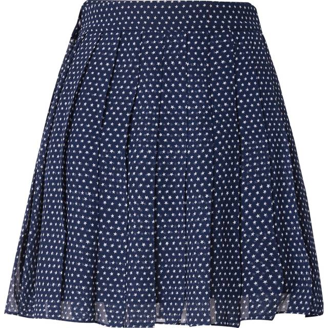 Star Print Pleated Mini Skirt - DARK BLUE - M