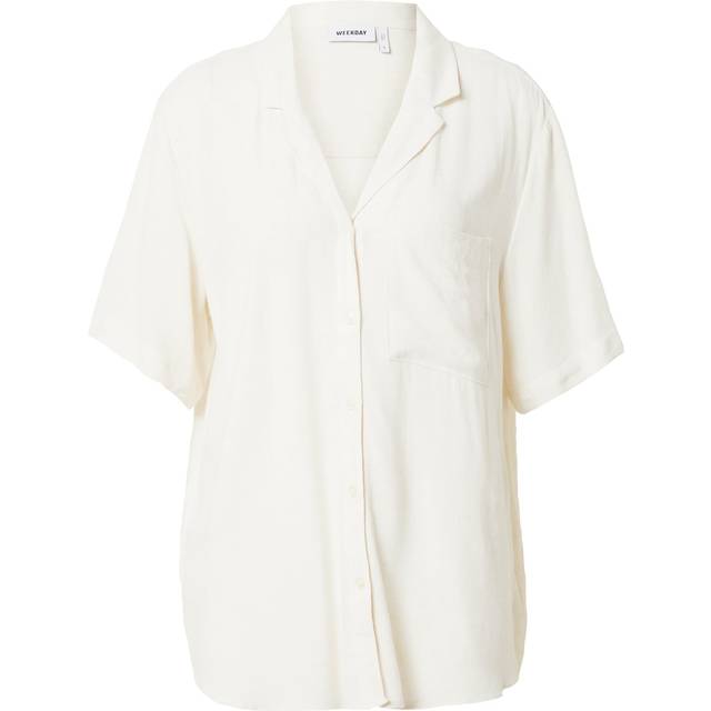 Weekday – Mira – Naturvit blus med korta ärmar i linnemix-Vit/a