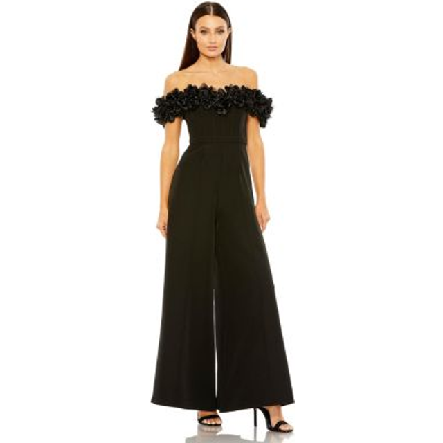 Mac Duggal Floral Bustier Top Flare Leg Jumpsuit