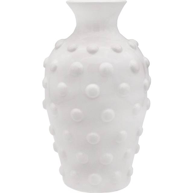 AuldHome Vintage White Hobnail Ceramic Vase  11 inches tall  5.4 inch diameter