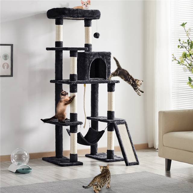 color 160cm H Large Cat Tree - Black (160cm H X 75cm W X 48cm D)
