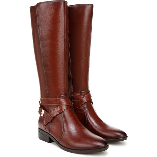 Naturalizer Rena 2 Narrow Calf Riding Boots, Deep Saddle Brown Leather, 10.0M Block Heels, Zip Closure