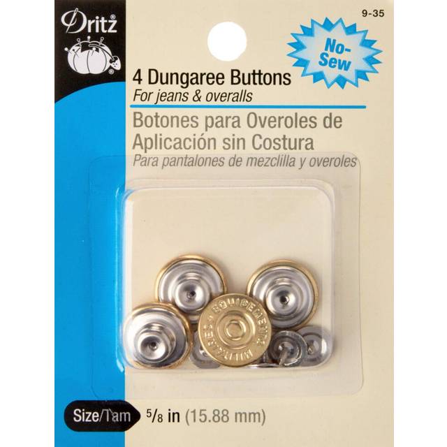 Dritz 9-35 No-Sew Dungaree Buttons  Gilt  5/8-Inch 4-Count