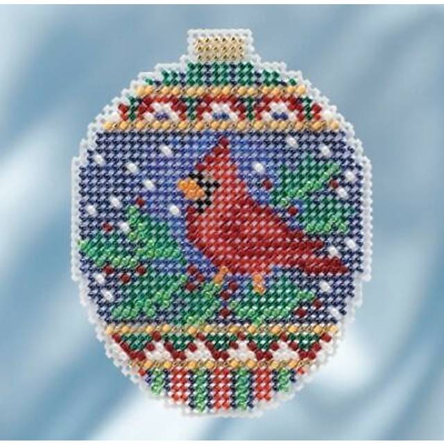 Crimson Cardinal Beaded Counted Cross Stitch Ornament Kit Mill Hill 2018 Beaded Holiday MH211816