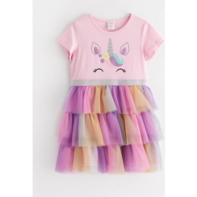 LINDEX Dress Ss Unicorn Face Mesh Ski |Rosa |92