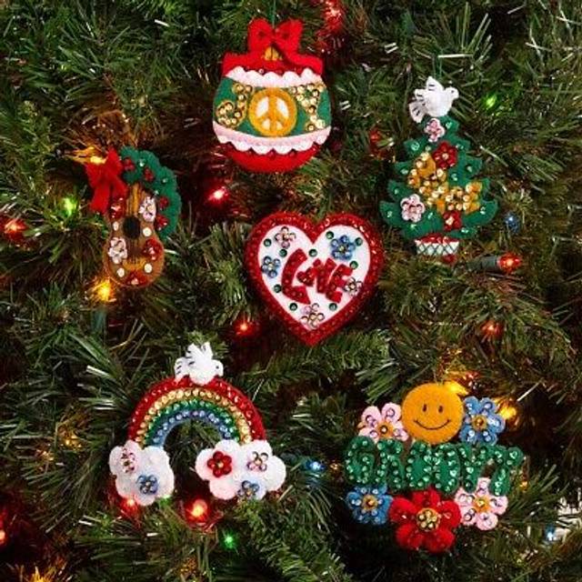 Bucilla  Peace and Love  Felt Applique 6 Piece Ornament Making Kit  Perfect for DIY Arts and Crafts  89658E