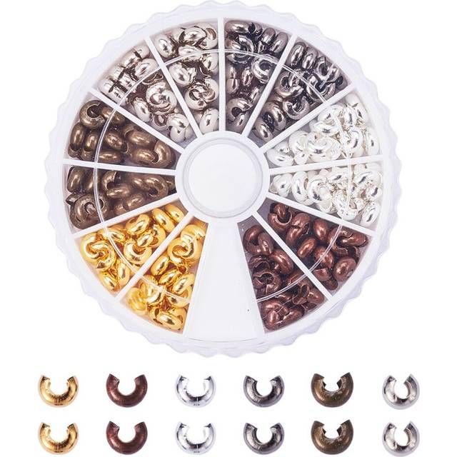 Pandahall 1 Box 6 Colors 5x4mm Crimp Beads Covers Jewelry Findings (about 250pcs)