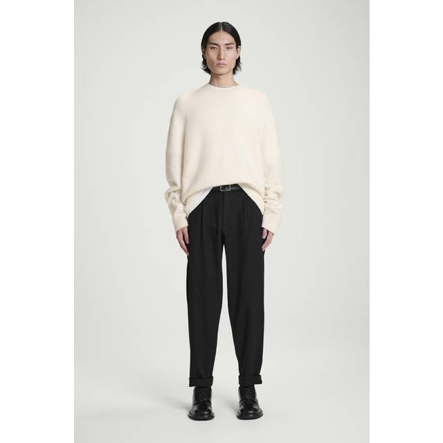 Pleated Wool Tapered Trousers - Black - 50
