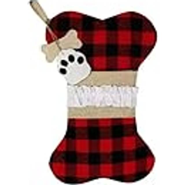 Festive christmas tartan bone-shaped dog treat bag