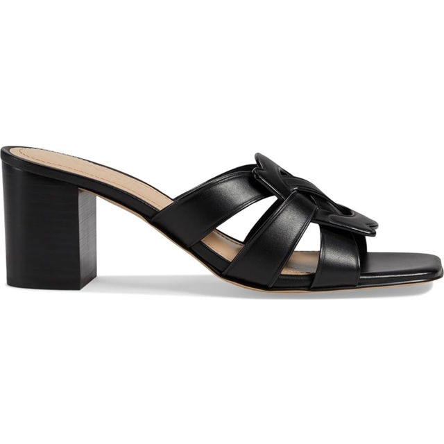 COACH Nikki Black Leather Block Heel Mules Size: 3, Colour: Black Leat