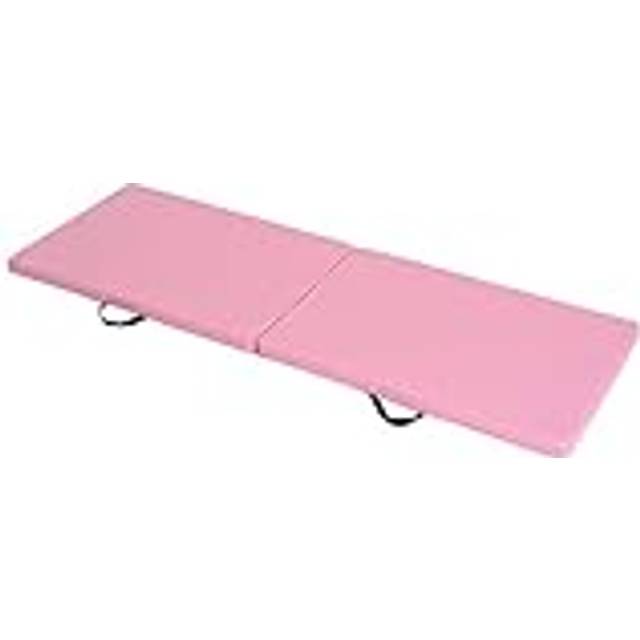 HOMCOM Yoga pilates fitness hopfällbar gym matta bärbar hög komfort 180 l x 60 l x 5 cm rosa syntetisk beläggning