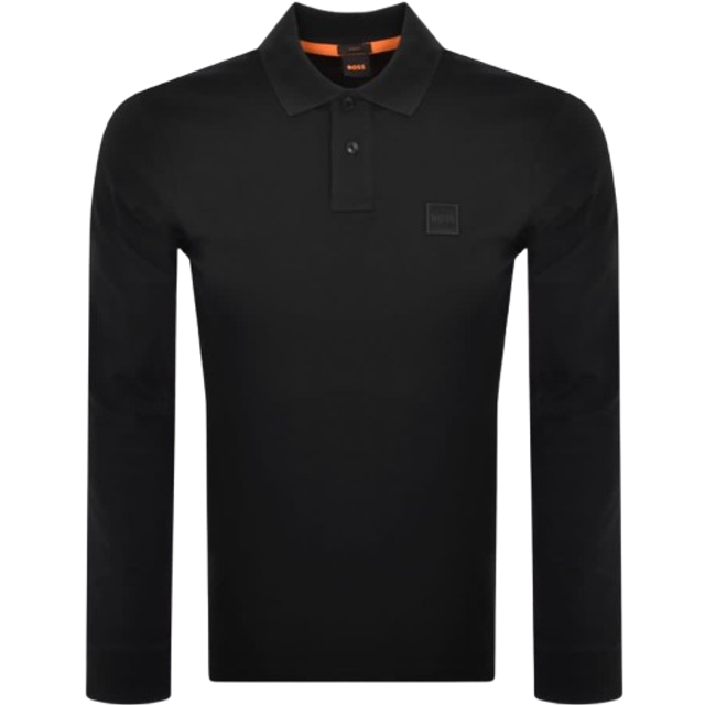 Boss Orange Passerby Mens Long Sleeve Stretch-Cotton Polo Shirt with Logo Patch NOS - Black - Size 3XL
