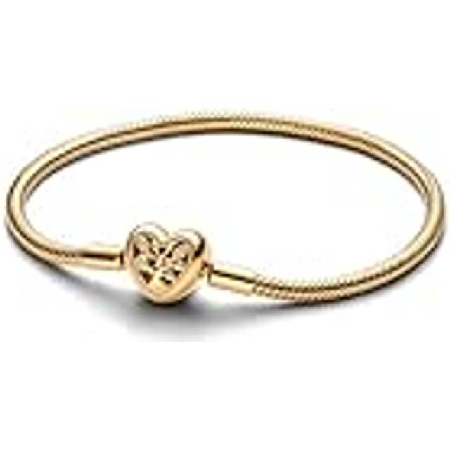 Pandora Gold Family Tree Heart Clasp Snake Chain Bracelet - 19cm