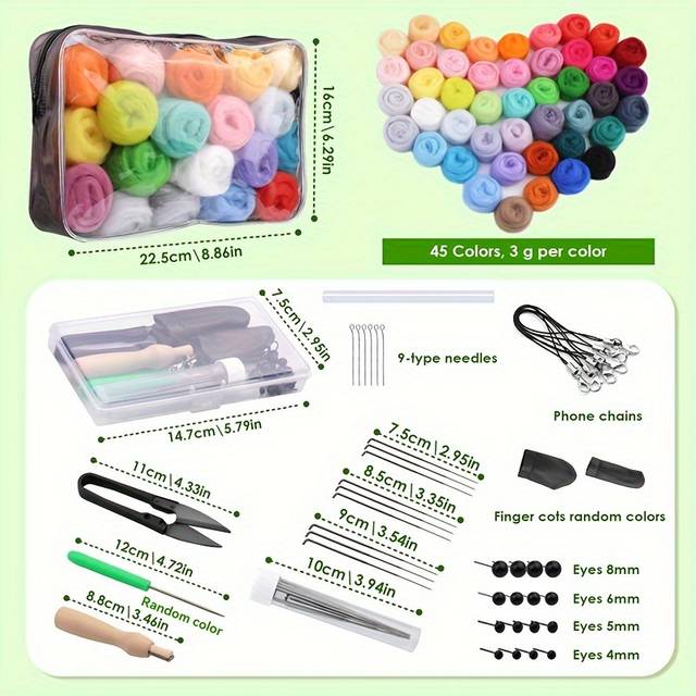 TEMU 45 Colors Needle Felting Kit, Felting Kit With Felting Knitted Roving, Felting Needles, Needle Felting Starter Kit With Basic Tools And Accessories, Felting Kits For Beginners Diy Felting Craft