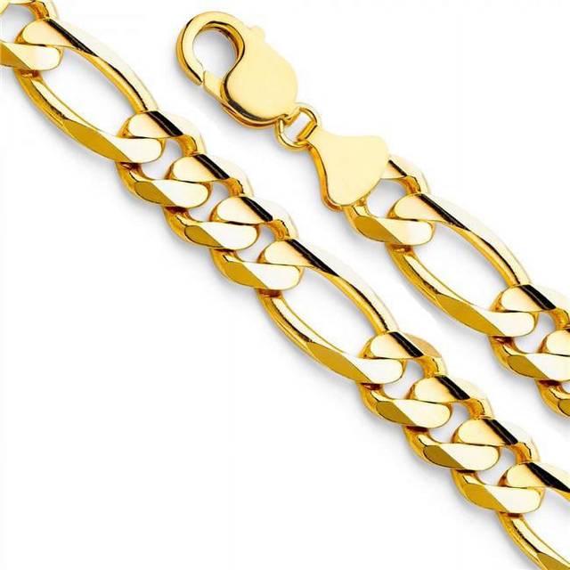 Precious Stars CH-0286-260 26 in. 14K Yellow Gold 11.3 mm Wide Regular Concave 3 Plus 1 Figaro Chain