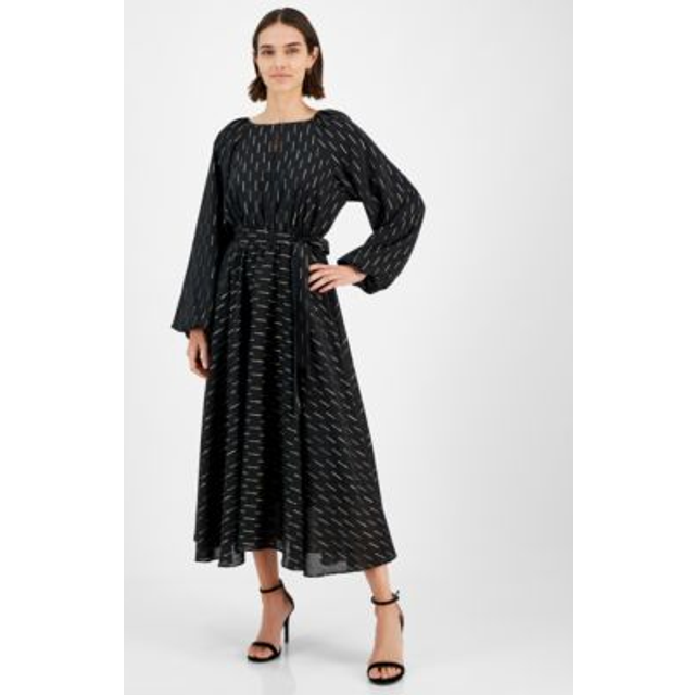 Womens Boat Neck Flare Sleeve Midaxi Dress - Black - 12