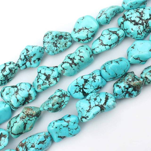 HAAMIIQII 10-15mm Freeform Irregular Blue Turquoise Beads Loose Gemstone Beads for Jewelry Making Strand 15 Inch 22-30pcs