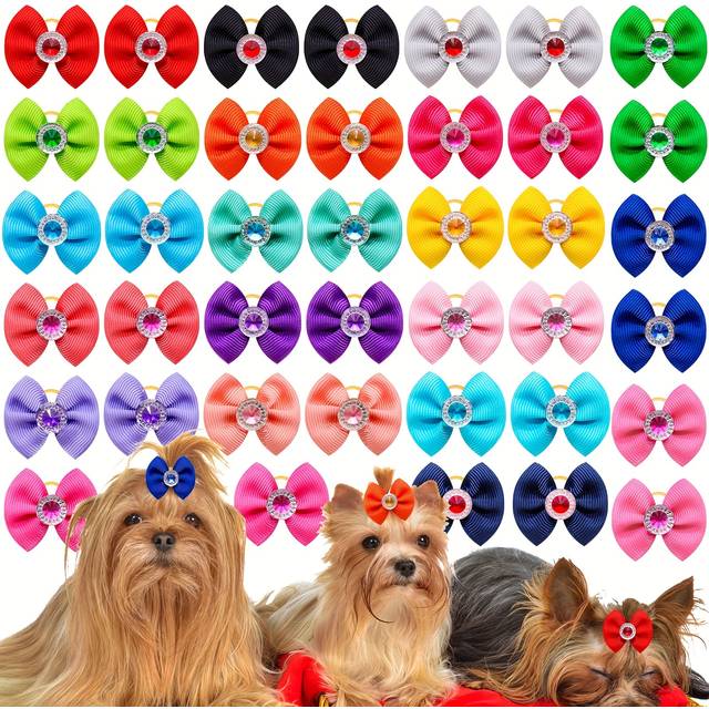 TEMU 20pcs Vibrant Bowknot Hair Clips For Pets - Colorful & Sparkling Diamond-studded, Assorted Sizes & Patterns, Ideal For Dog Grooming & Styling Accessories, Dog Hair Accessories