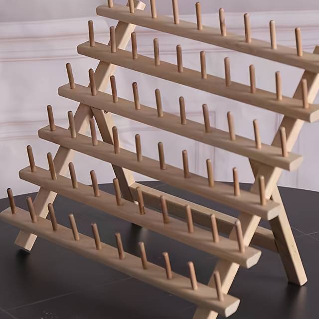TEMU 60-spool Wooden Thread Holder - Versatile Sewing & Embroidery Organizer With Hooks, Ideal For Hairbands & Craft Supplies Storage