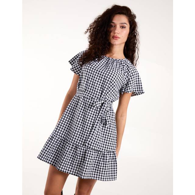 Gingham Belted Waist Mini Dress - XL / BLACK PATTERN