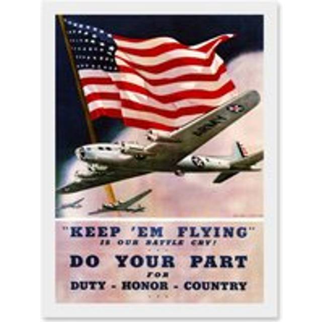 Vintage Ad Military Air Force Bomber Flag USA WW2 War A4 Artwork Framed Wall Art Print - White - One Size