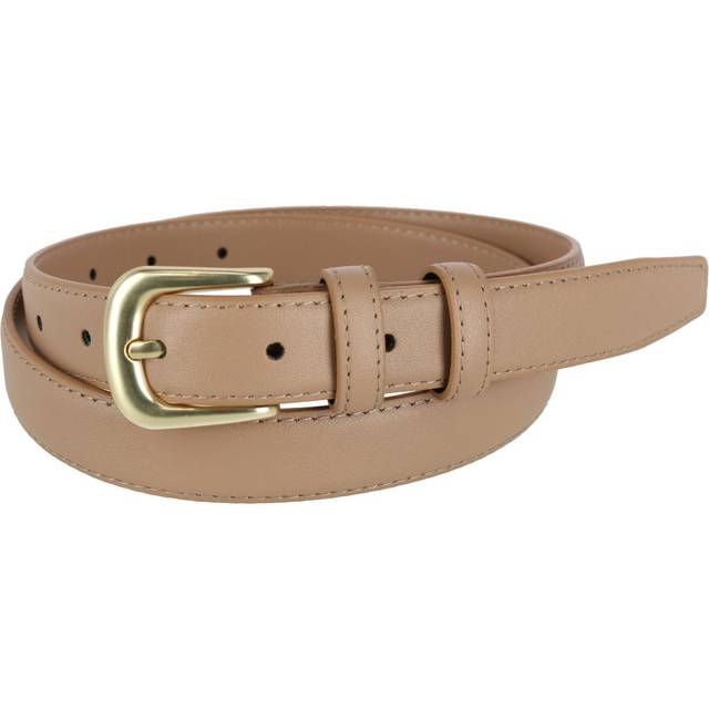 CTM Women's Leather Adjustable Belt with Statement Buckle - Beige one (one size)