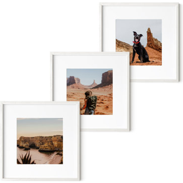 HAUS AND HUES Solid Oak Wood 12 x12  Picture Frames Matted to 8 x8  Set of 3 - Square White Frames 12x12  White Frame with Mat  12 x 12 Fram
