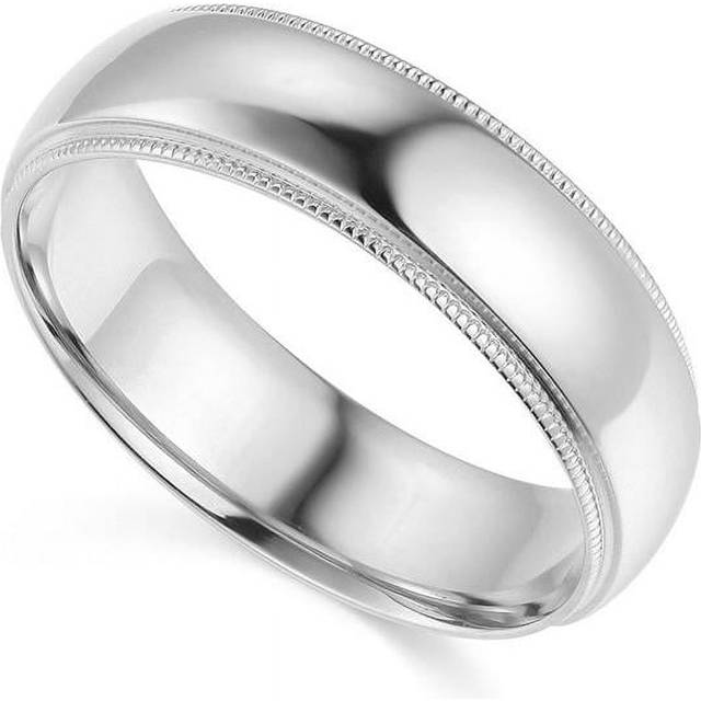 Precious Stars BMC-060W-6.5 6 mm 14K White Gold Comfort-fit Milgrain & Polished Wedding Band - Size 6.5