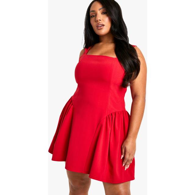 Womens Plus Square Neck Skater Dress - Red - 18