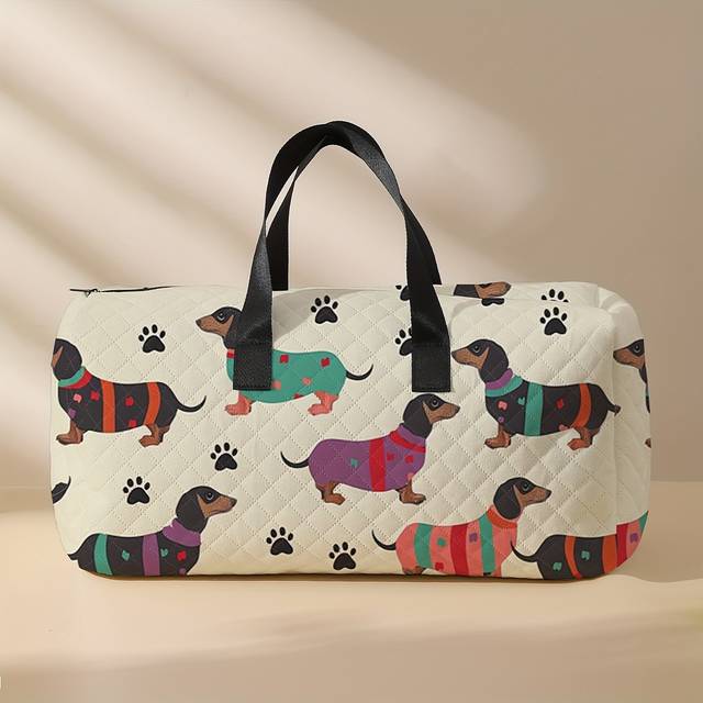 TEMU Dog Pattern Printed Large Capacity Travel Luggage Bag, Vacation Travel Fitness Yoga Handbag, Multi-functional Lightweight Travel Bag Overnight Bag